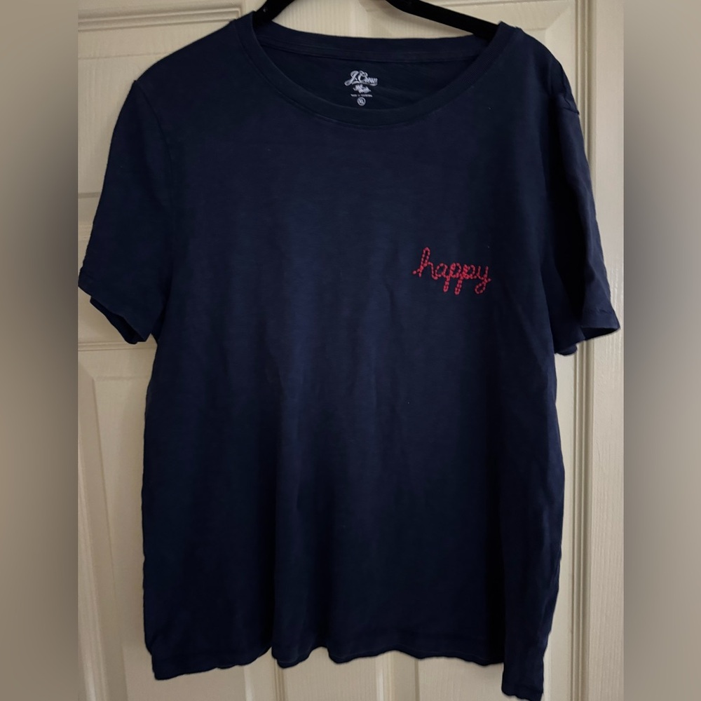 J.CREW Navy Blue Embroidered Happy Short Sleeve T-Shirt
